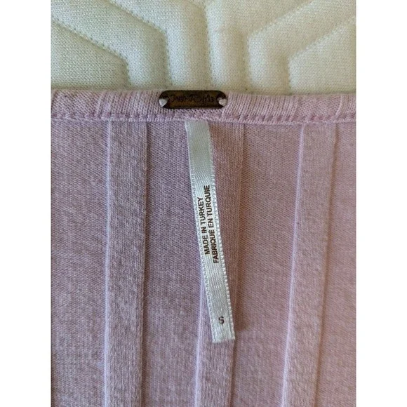 FREE PEOPLE Central Park Women's Blush Pink Ribbed Knit Button Down Top Size S - Picture 4 of 8